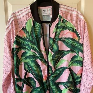 Adidas Pink grid and leaf print track jacket